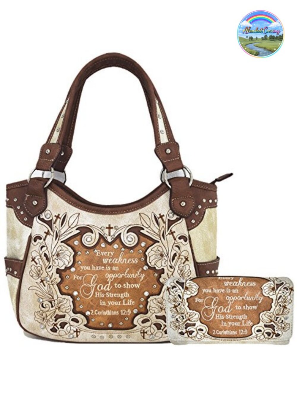 Embroidered Scripture Bible Verse Cross Purse Vegan Leather Western Shoulder